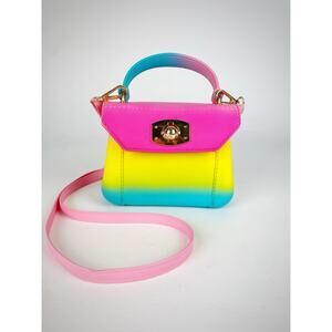 Small Rainbow Jelly Crossbody Purse - Rubber Unicorn Gold Clasp Expandable